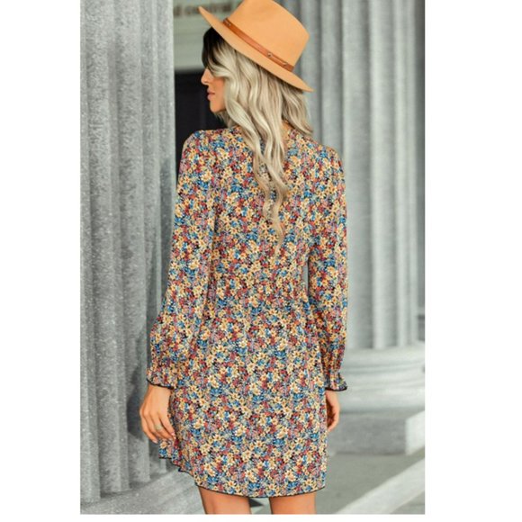 Floral Decorative Button Mini Dress - Picture 8 of 14